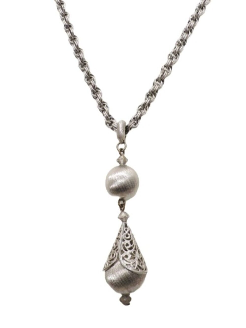 Vintage Signed Monet Book Piece Rhodium Plated Pendant Necklace, 1961